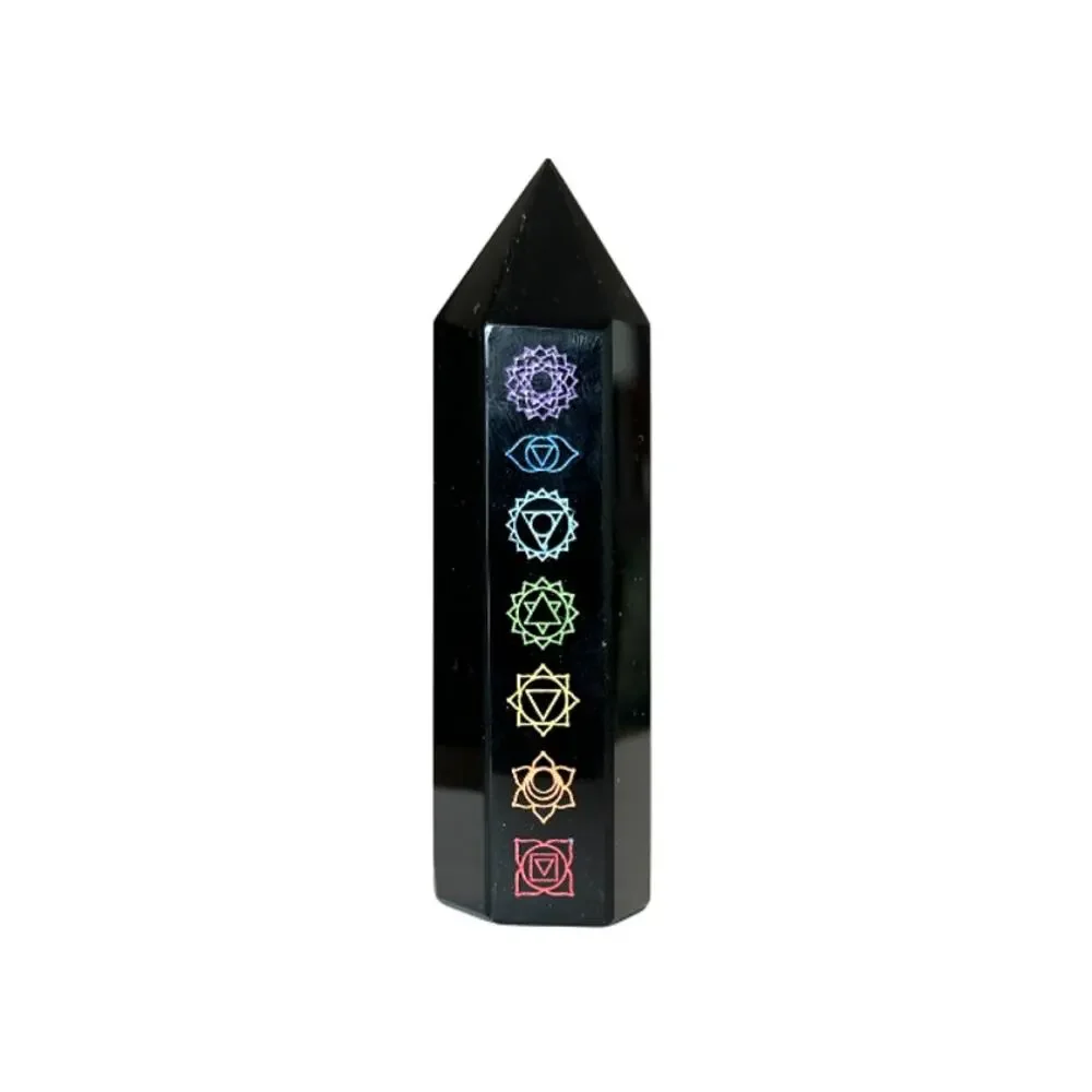 Obsidian Crystal 2PC Obelisk Seven Chakra Towers Black Protection Spiritual